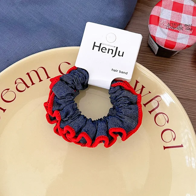 Women's High-Quality Denim Lace Hair Scrunchies Set - Cute & Sweet Elastic Hair Bands
