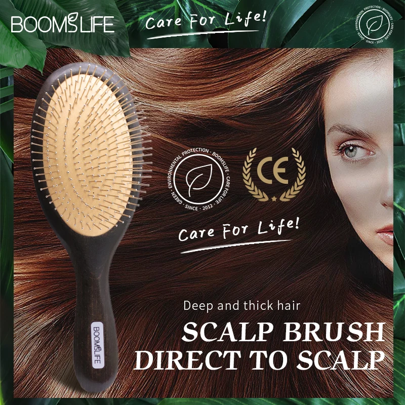 Steel Hair Brush Paddle Hair Brush Women Head Scalp Massage Wood Hairbrush Metal Stainless Pin Styling Comb Curly Barber Combs