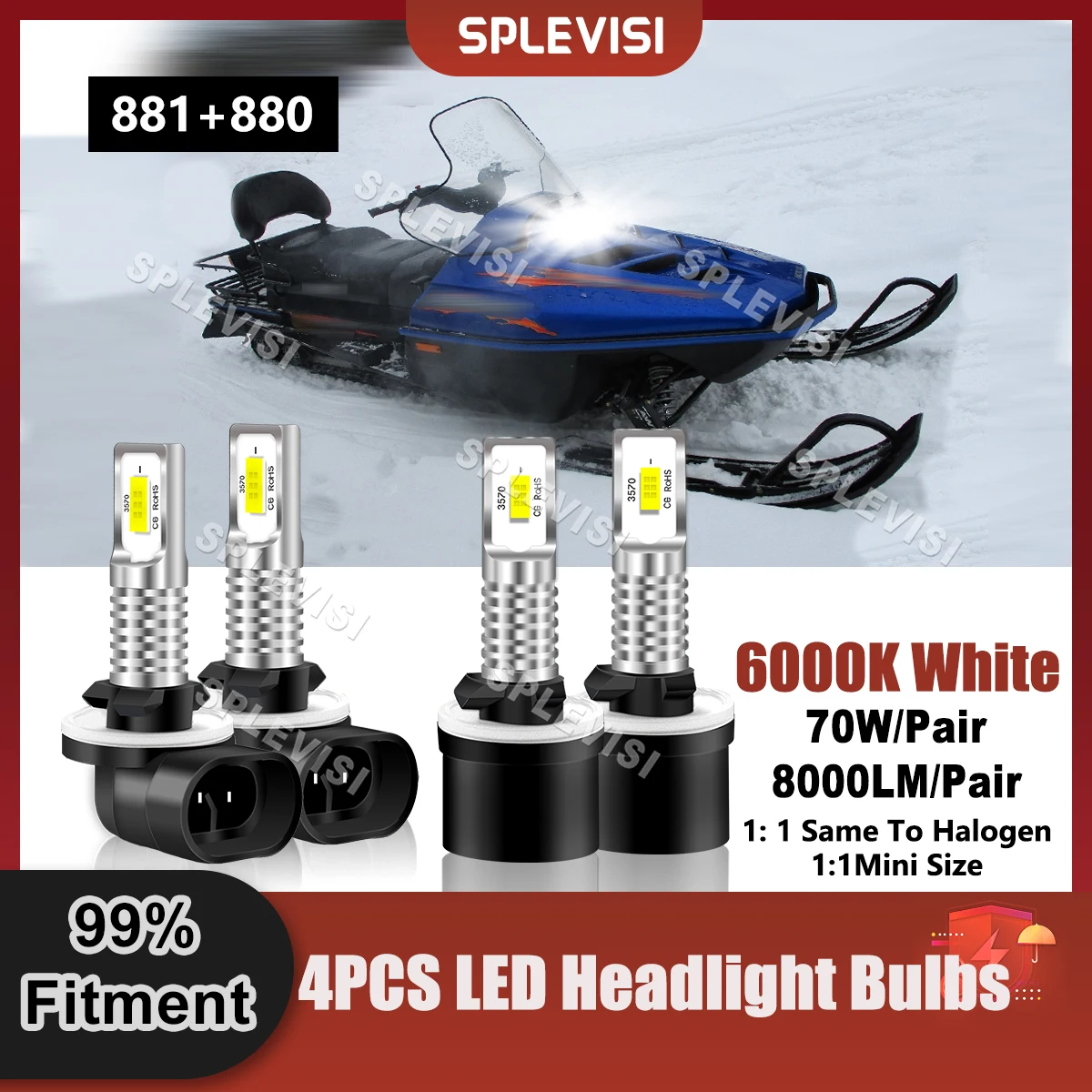 

4PCS 881+880 LED Headlight 9V-24V For Arctic Cat Bearcat Wide Track 2003-2008 Panther 570 2002-2007 Arctic Cat M1000 2007-2011