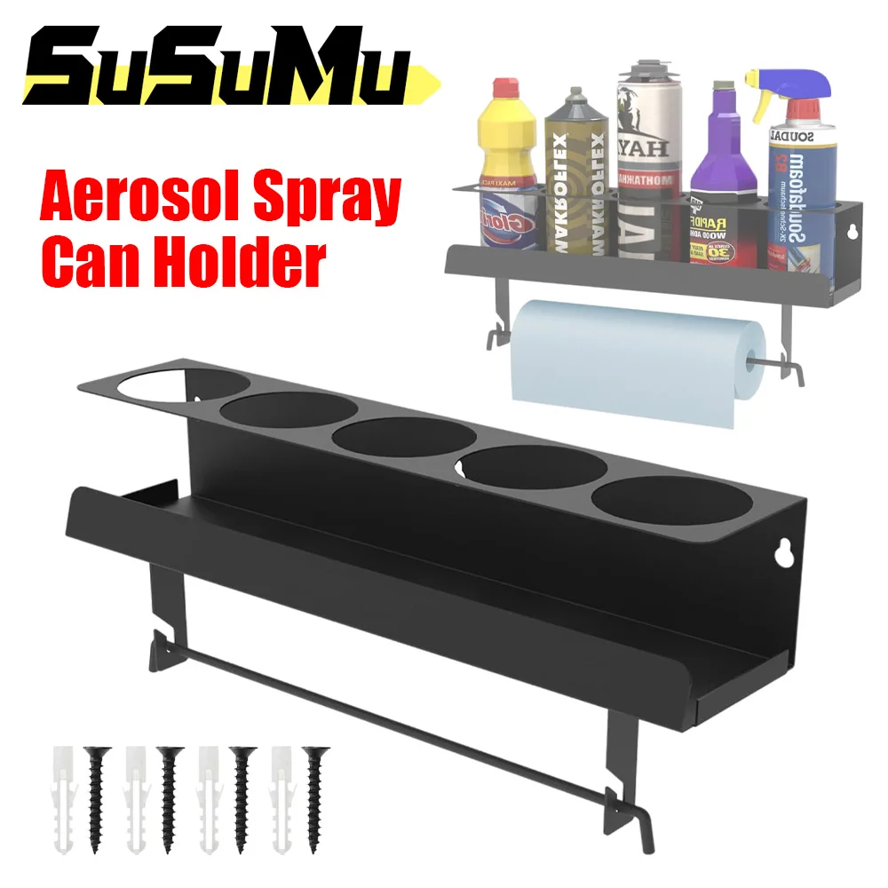 Garage Storage Shelves 5 Bottle Spray Can Holder Paint Bottle Storage Rack Garage Maintenance Spray Wall Hanging Organizer Rack Wall Mount Shelf