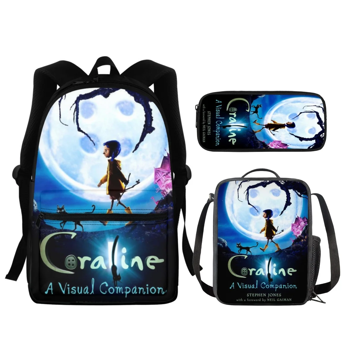 New Arrivals Coraline Fluffy Schoolbags Student 3Pcs/Set Pencil Case Handy Meal Bags Fashion Girls Backpacks Lightweight Escolar