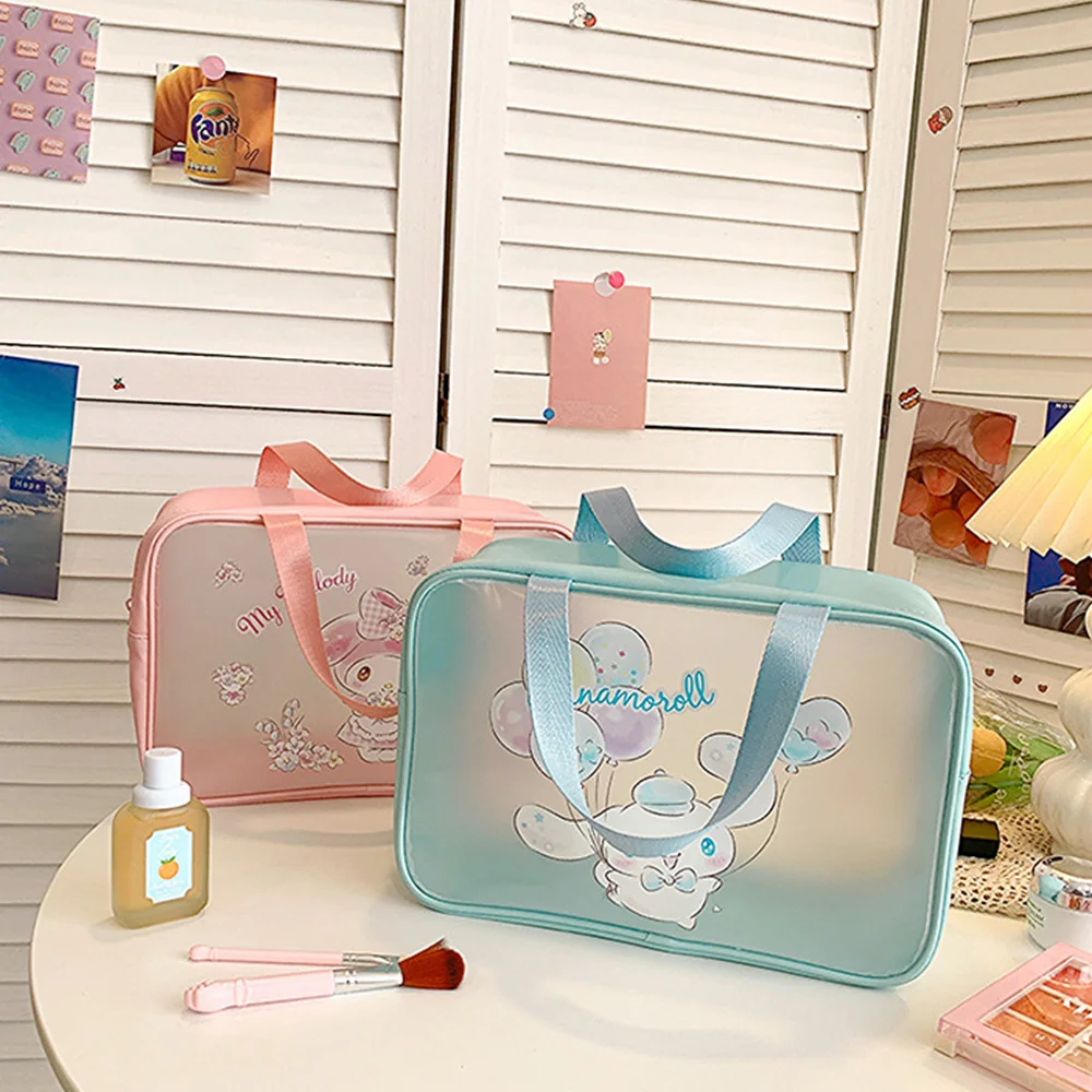 Sanrio Makeup Bag Cinnamorol Beach Tote Bag Portable Waterproof Handbag Women Travel Toiletry Storage Shoulder Bags Hello kitty