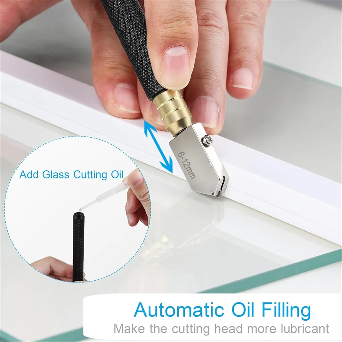 Cutter 2mm-20mm & Glass Cutting Oil, Upgrade Glass Cutting Tool with Automatic Oil Feed, Glass Cutter 3