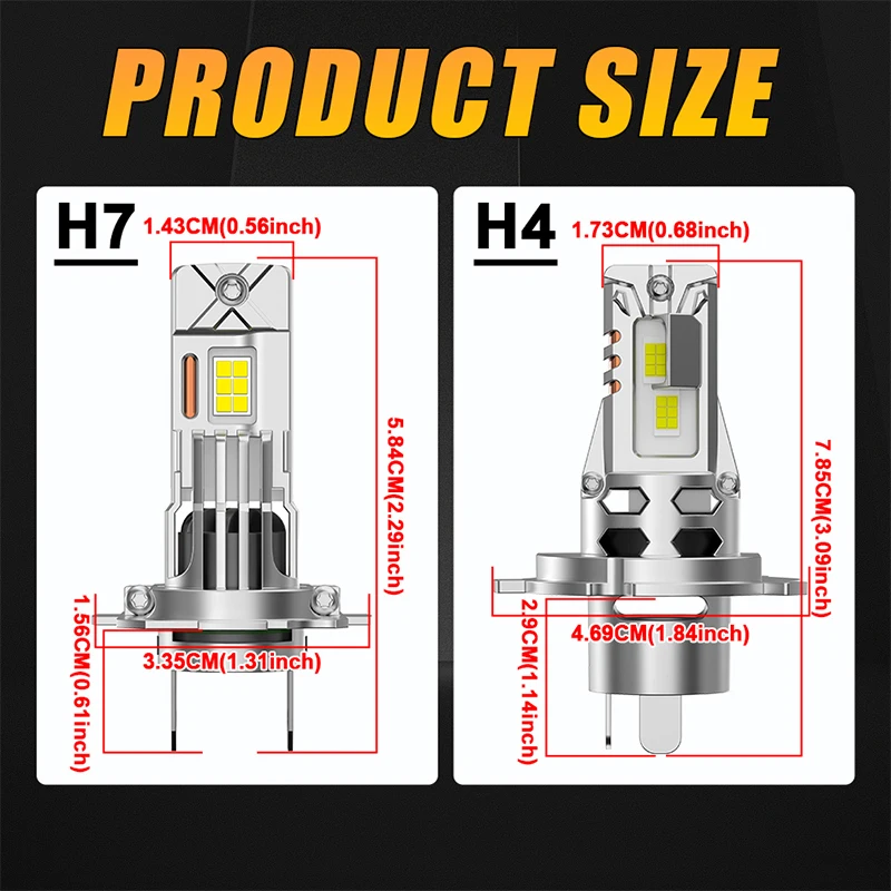 2개입 H7 H4 LED 헤드라이트 전구 6000W 초강력 6300000LM 슈퍼 화이트 6500K 12V 캔버스 H7 자동차 램프 에러 프리 터보 라이트 24V