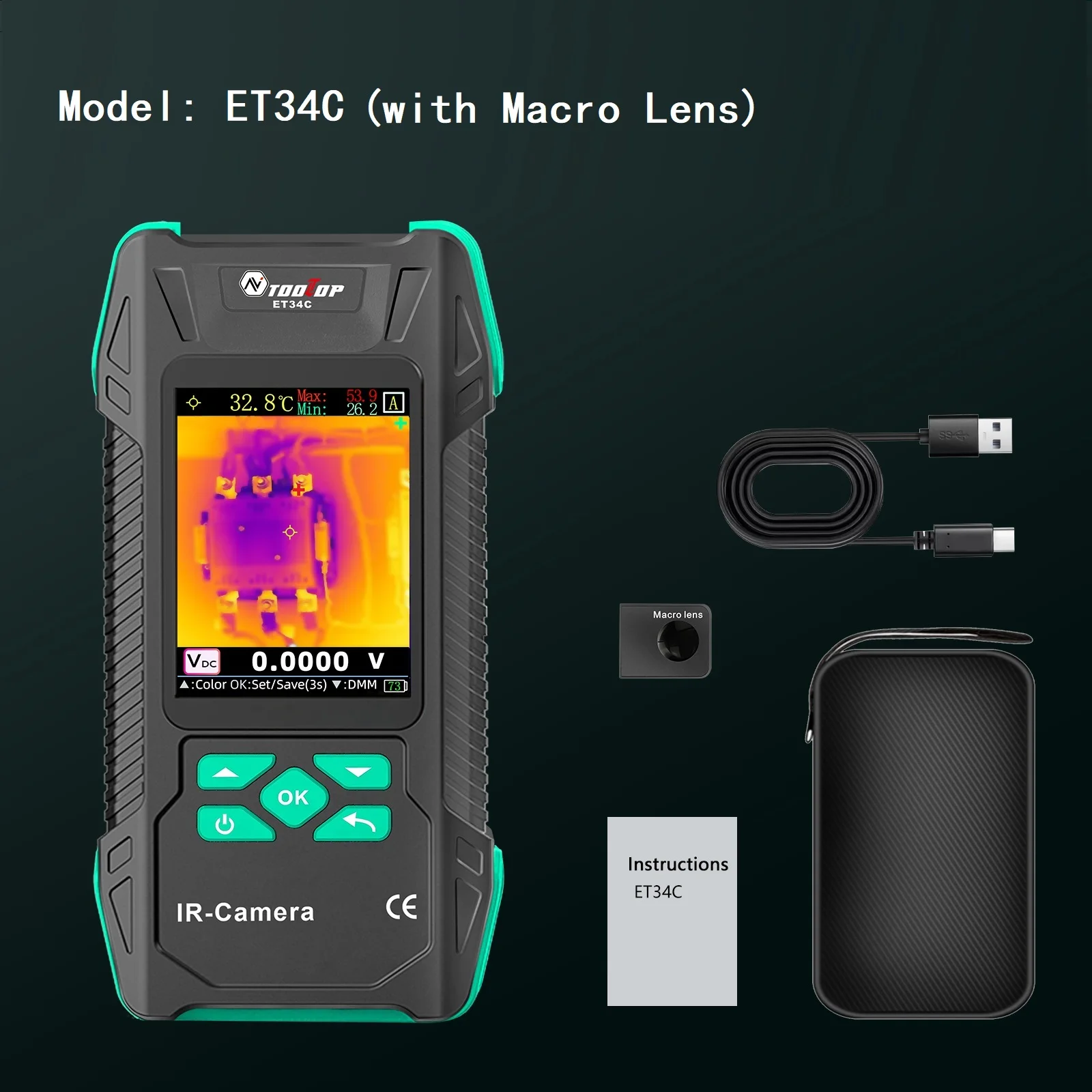 ET34C Infrared Thermal Camera with Macro Lens 3.2 Inch IR Camera -20~550℃ Floor