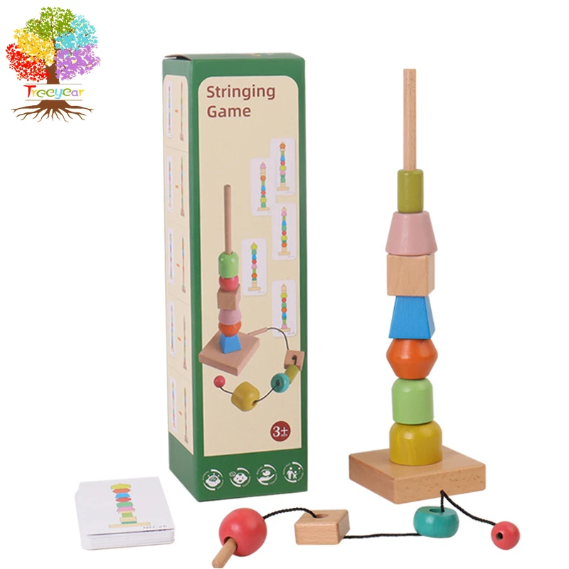 Wooden Lacing Beads Blocks Set Toddler Beads Threading Toys for