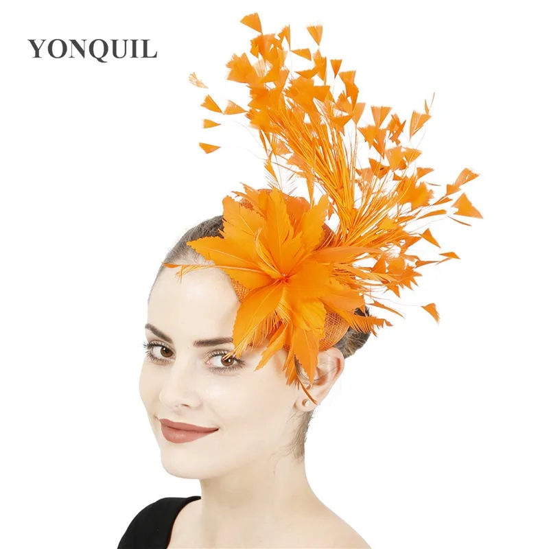Feathers Hats Sinamay Fascinators Chapeau Women Hair Fedora Accessory Ladies Party Tea Race Headwear Clips