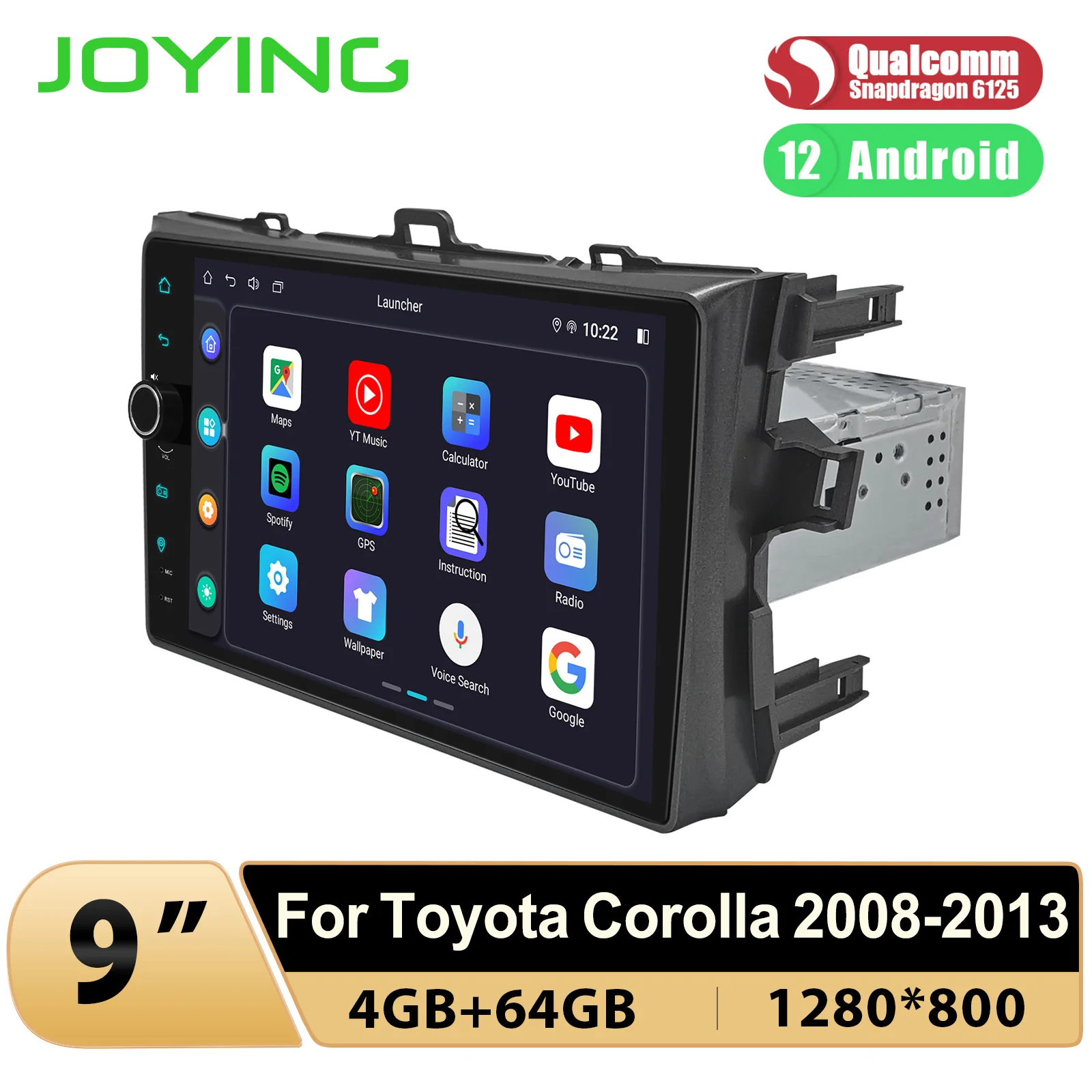 JOYING Android 12 Car Music System Radio Stereo GPS Upgrade With 9 Inch Screen For Toyota Corolla 2008-2013 Support JBL Carplay