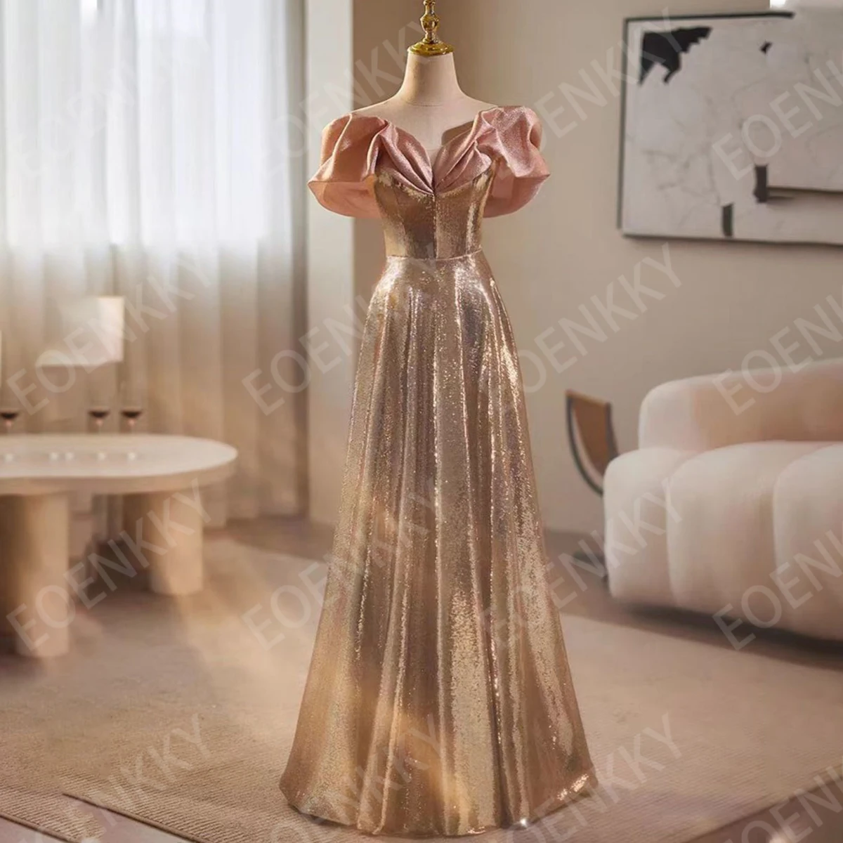 EOENKKY Gold Sequin Sparkly Prom Dress Glitter Off Shoulder A Line Formal  Evening Party Dresses Woman Customized   - AliExpress 320