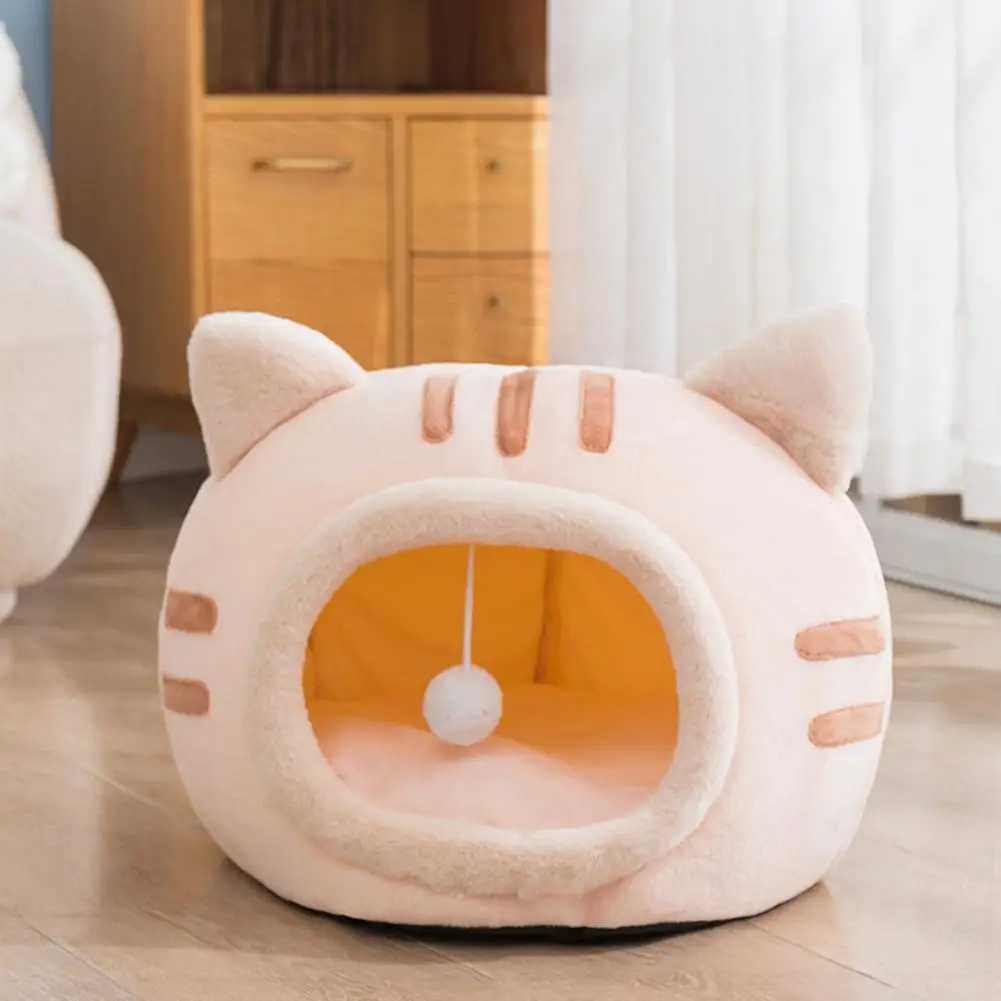 2024 Cat Winter Warm Bed Cat Shape Soft Comfortable Wear-resistant Semi Enclosed Cat House Pet Supplies