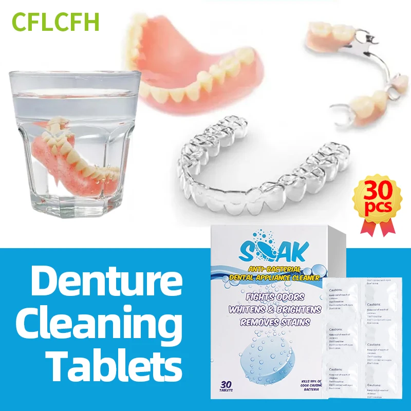 

Denture Cleansing Tablets Tooth Whitening Fresh Breath Remove Mouth Bad Odour Clean Stains Antibacterial False Dental Care