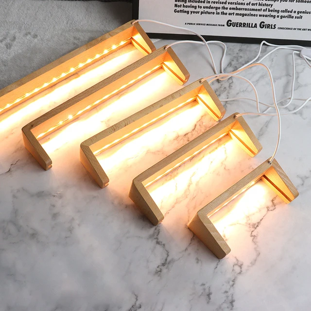 Kreatív Led -Fények Szilárd Fa Képkeret Innovatív Akril U Alakú Otthoni Íróasztal Dekoráció - Image 2