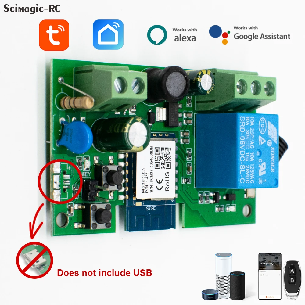 Smart WiFi Garage Door Access Switch with RF Remote and Pulse Relay Module
