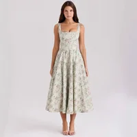 Oligai Summer Elegant Midi Dress 2025 New Arrivals Lace Up Floral Print Dress Women Sexy Corset Dress for Holiday Birthday