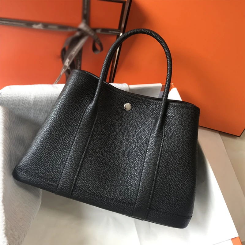 Hermes Garden Party Bag Togo Leather In Black