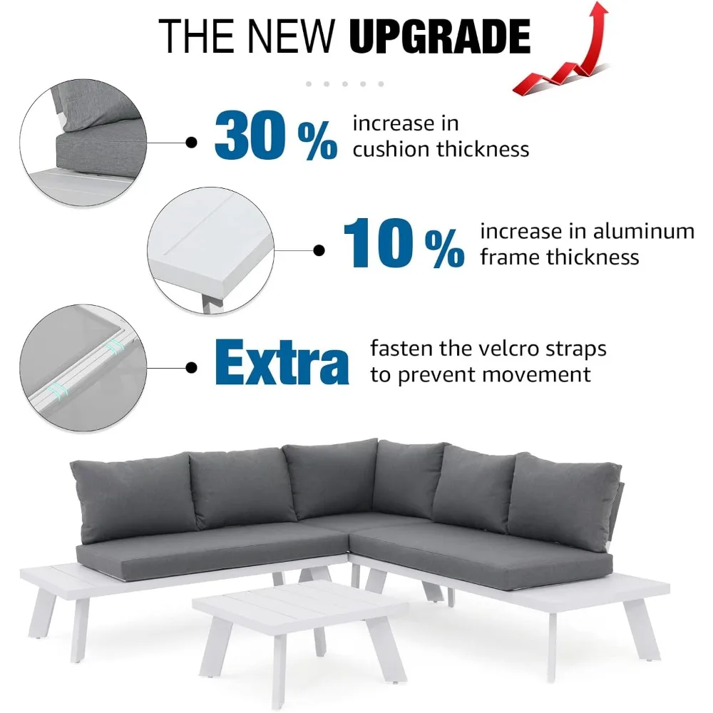 4-Piece Outdoor Patio Furniture Set L-Shaped Aluminum Sectional Sofa with Coffee Table Patio Conversation Set with Cushions 3