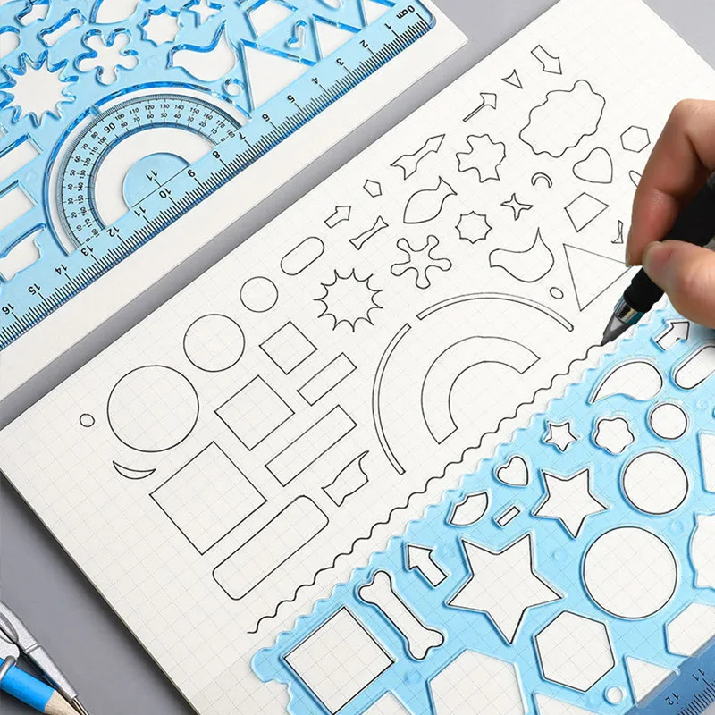 멀티 모양의 플라스틱 눈금자 그림 그리기 템플릿 타원형 기하학적 템플릿 곡선 패턴 눈금자 편지지 사무용품