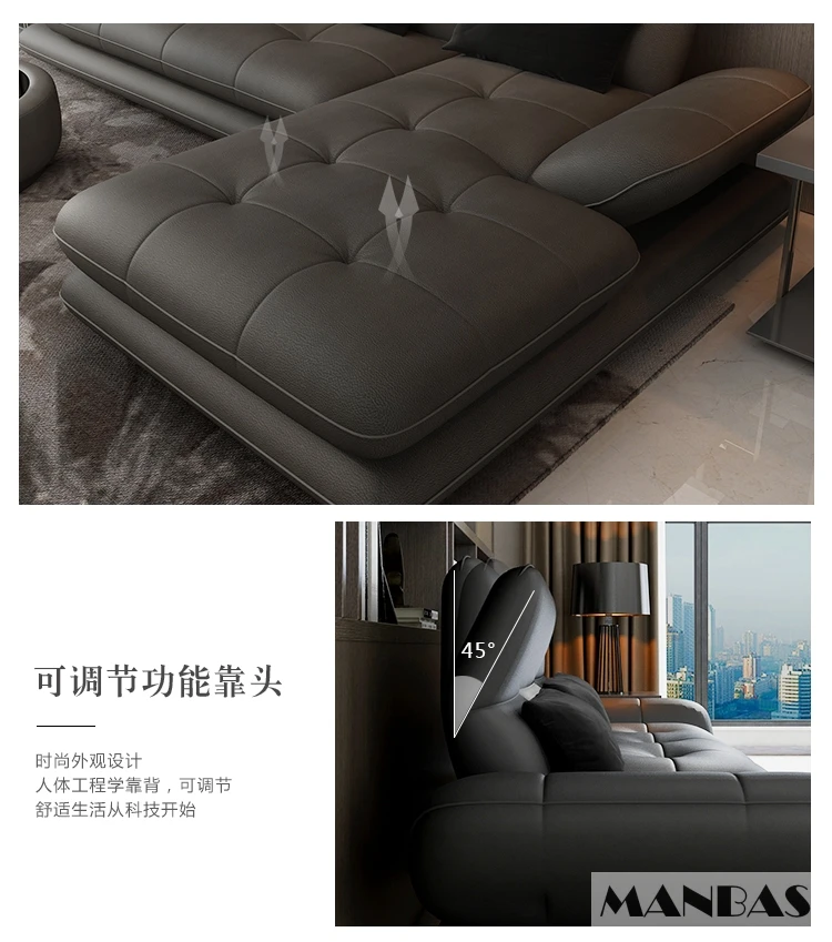 Elegant Italian Leather Couch for Living Room Sofas Sets with Adjustable Headrests and Armrests Genuine Leather Sectional Sofa