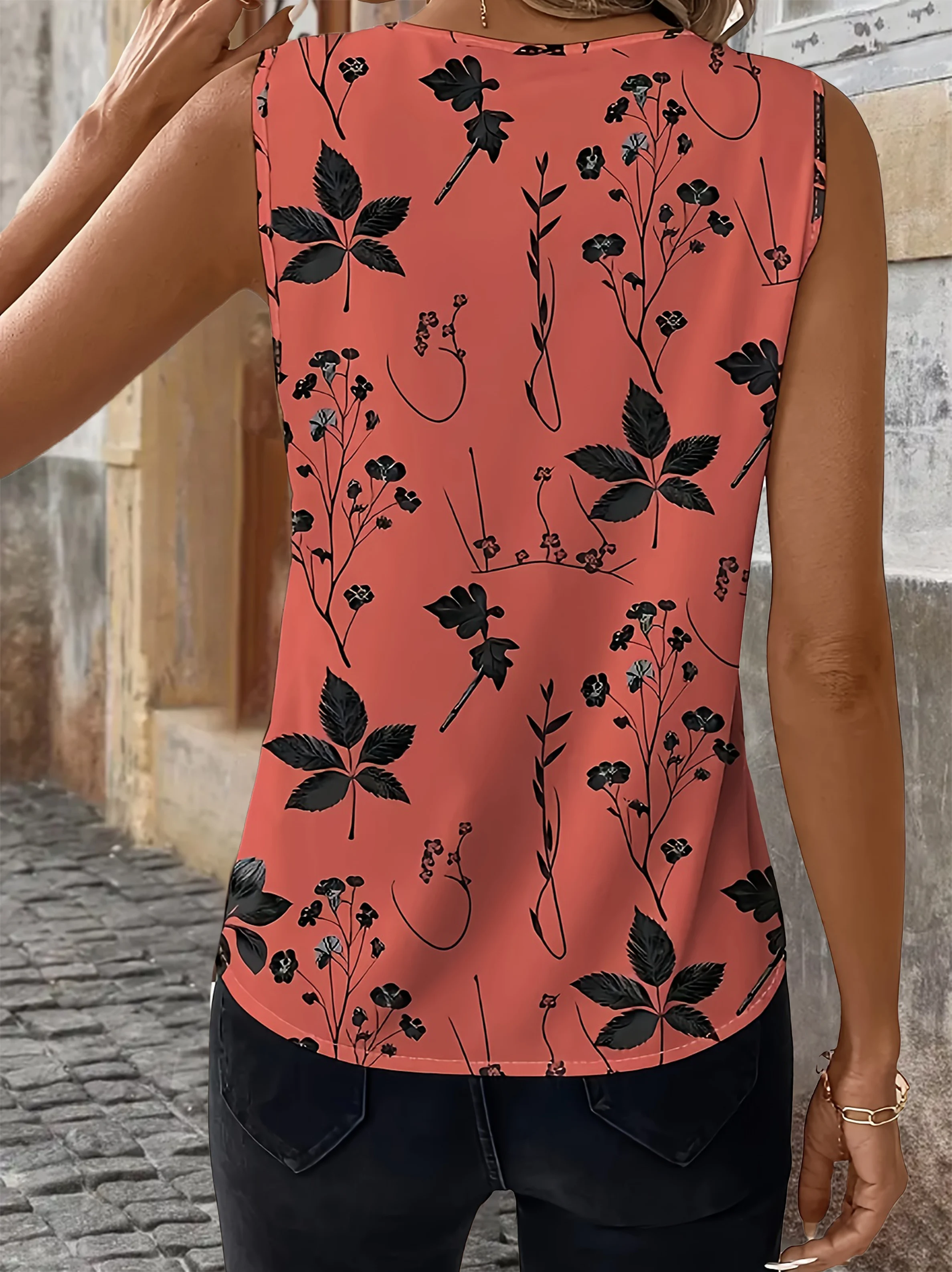 Women's Floral Print V-Neck Comfort Fit Plus Size Tank Top - Elegant Summer Fashion.  1x-5x picture
