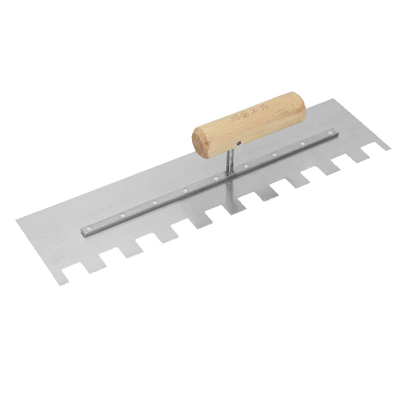 Hand Tools Squared Notch Tile And Flooring Trowel 40X11CM Pro Grade Carbon Steel Trowel Ergonomic Wooden Comfort Handle