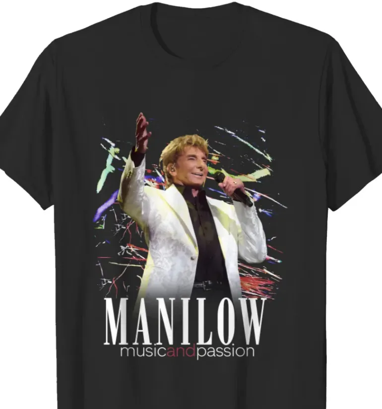 Maglietta Vintage Nera Barry Manilow Unsiex S 5Xl Maniche Lunghe O Corte
