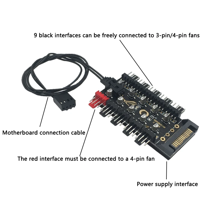 1 to 10 HUB SATA/4PIN PC CPU Chassis Cooling Fans HUB PWM Distributor Cooling Fans PWM Smart Temperature Controller Adapters