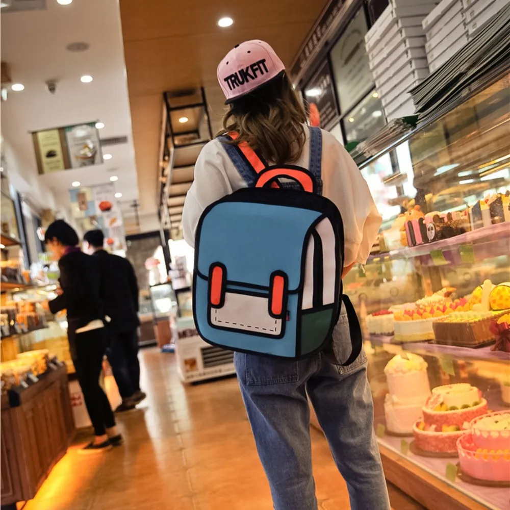 Women Backpack 3D Jump Style 2D Drawing Cartoon Back Bag Comic