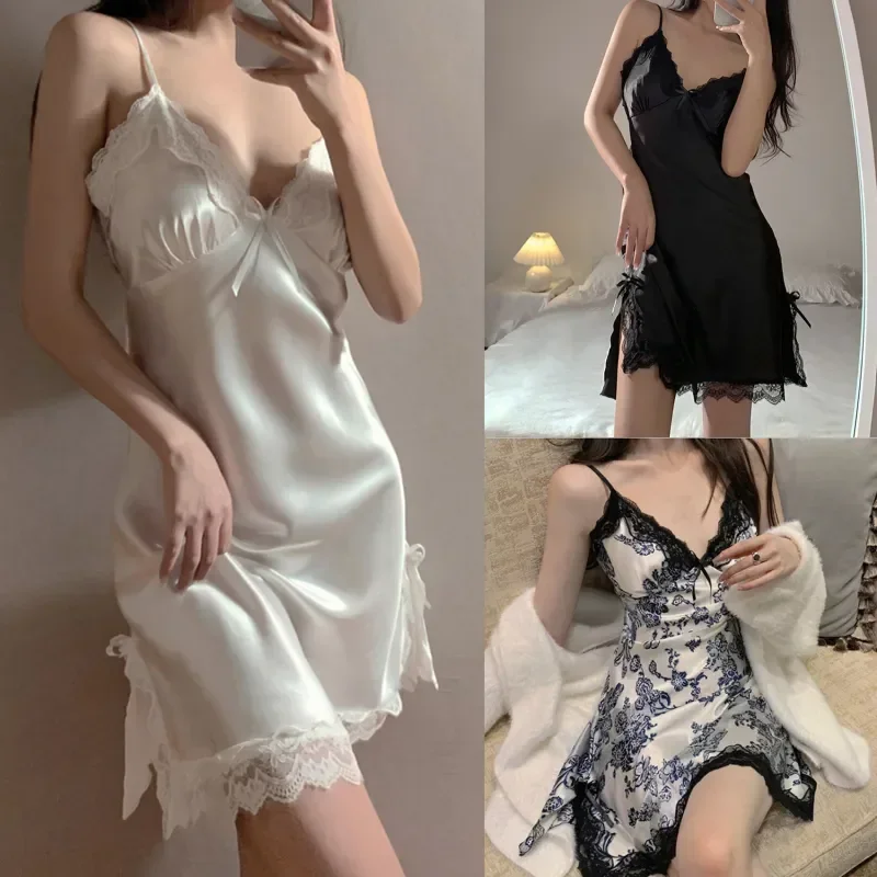 

Night Suspenders Nightgowns Nightdress Chest Sexy Lingerie Dropshipping Silk Women Lace Vintage Small Dress Underwear Sleepwear