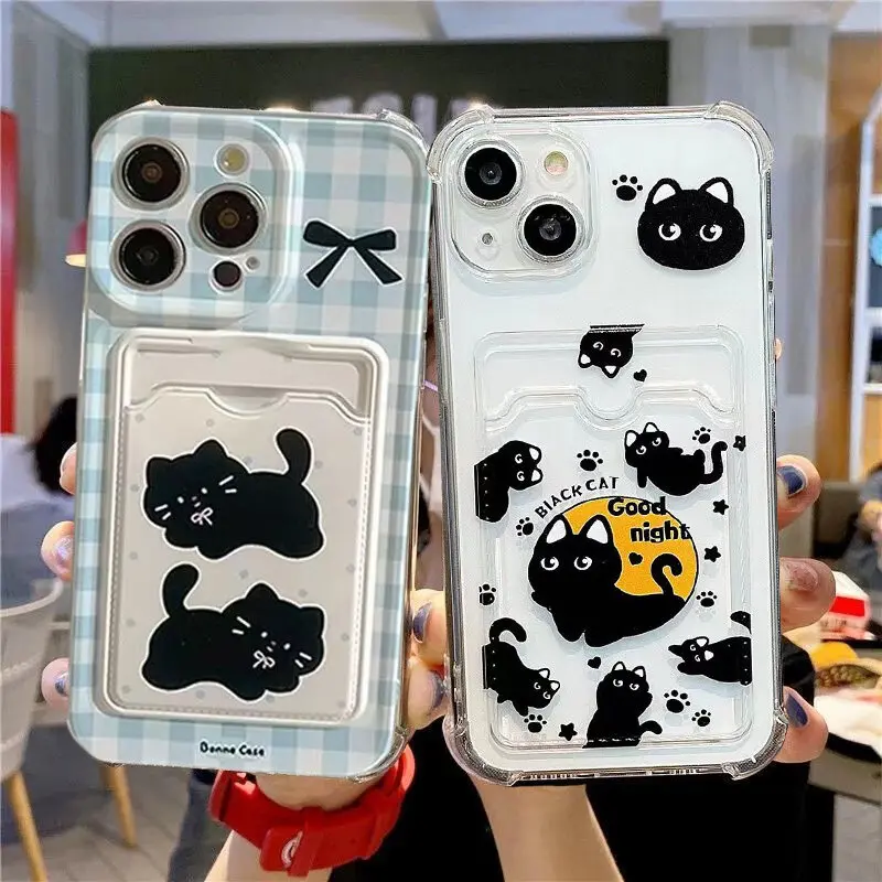 Charming Black Cat Wallet Photo Card Holder Case