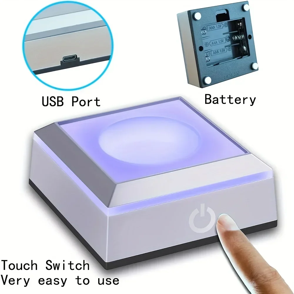 Base Luminosa A LED Per Cristallo E Statue - Supporto Con 7 Luci Colorate E Cavo USB - Per Gioielli E Oggetti 3D - 2