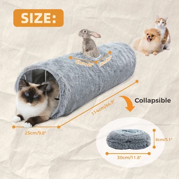 Large Cat Tunnel, 44.9 Inches Long Collapsible Cat Tube 9.8 Inches in Diameter, Collapsible Fluffy Plush Cat Toys for Indoor Cat 3