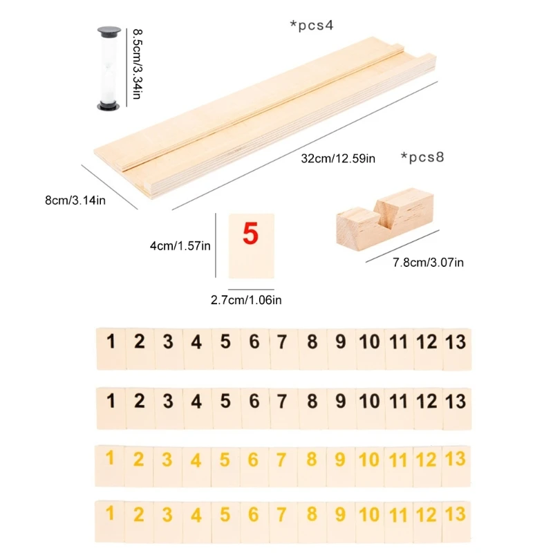 Wood Rummy Toy Set Rummy Cube Game with 106 Tiles, 4 Playing Rack Travel Game Set for Family Board Games Easy to Use