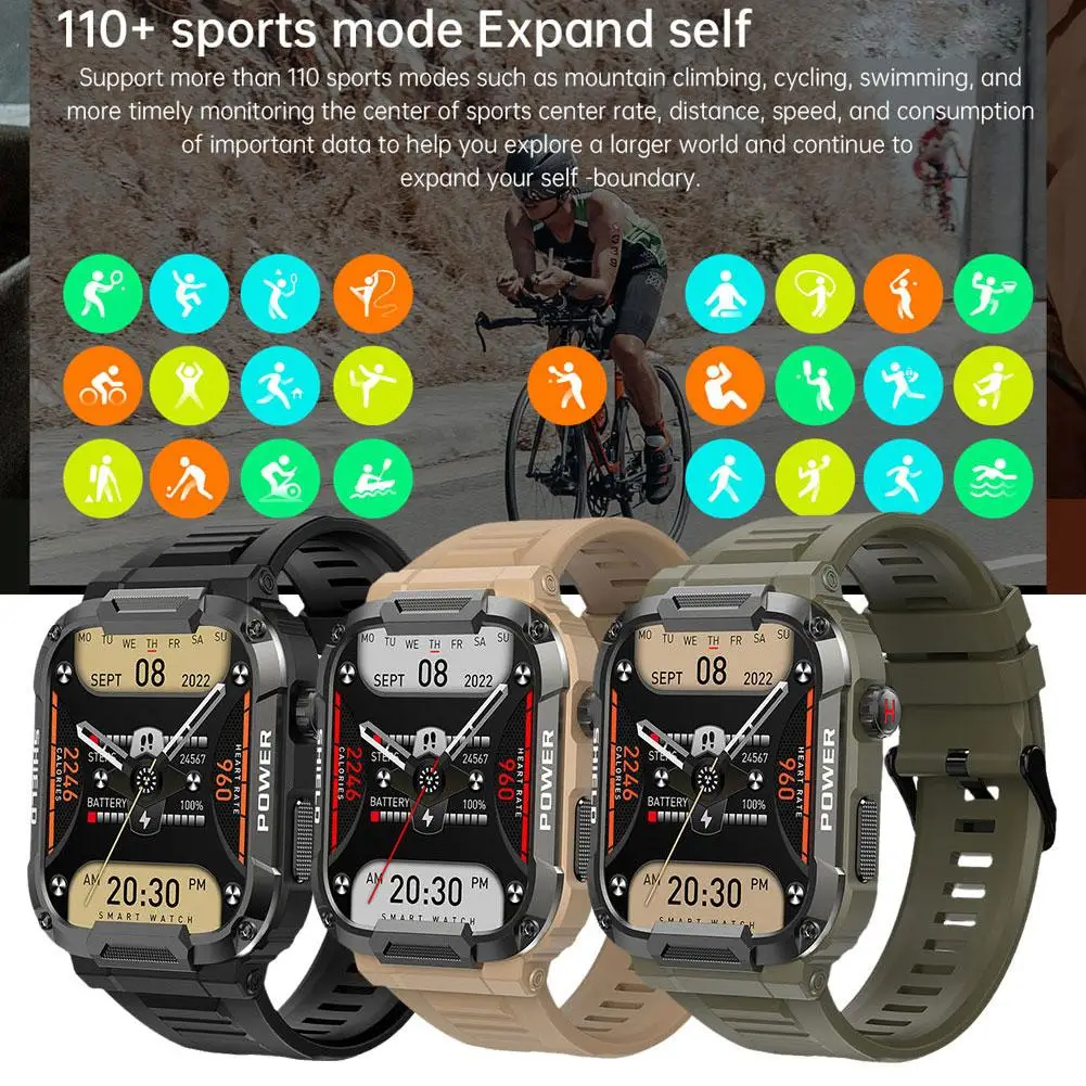 

1 шт. M K66 прочные Смарт-часы большой экран Высокая четкость шаг Открытый Bluetooth музыка водонепроницаемые часы вызовы измеритель прочный C5L6