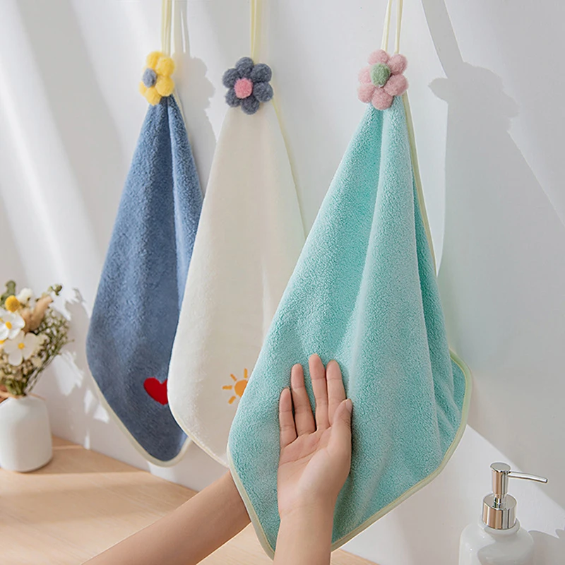 

Cute Flower Hand Towel Coral Velvet Microfiber Soft Quick Dry Absorbent Clean Cloth Home Sauna Terry Towel for Kitchen Bathroom