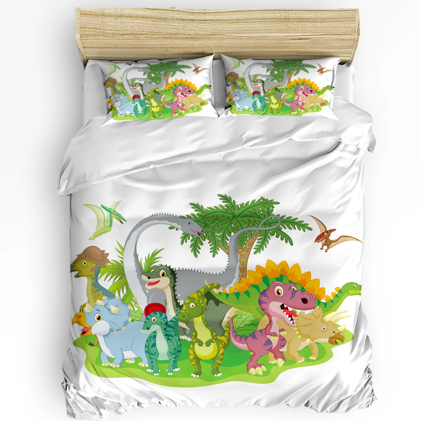 

Cartoon Dinosaur White Bedding Set 3pcs Boys Girls Duvet Cover Pillowcase Kids Adult Quilt Cover Double Bed Set Home Textile