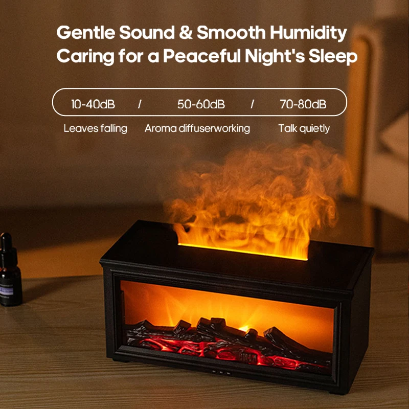 New Colorful Flame Mini Fireplace Aroma Diffuser 280ml Waterless Auto-Off Air Humidifier with Timer Remote Control for Home Gift 3