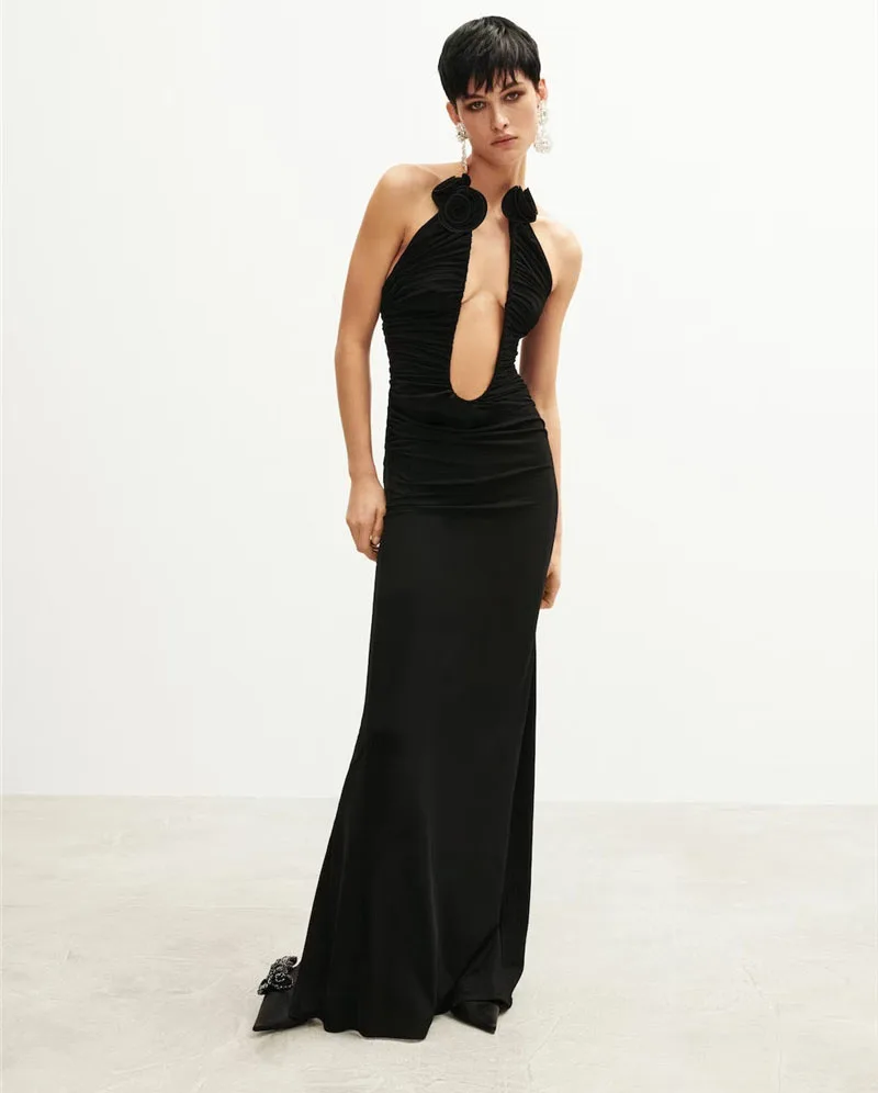 

Summer Deep V Neck Maxi Bandage Dress Fashion Floral Mesh Patchwork Ruched Women Vestidos Elegant Celebrity Evening Party Dress