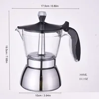 4/6 Cups Visible Moka Pot Stainless Steel Coffee Pot Make Espresso Italian Coffee Machine Home Brewing Kettle for Electric Stove 6