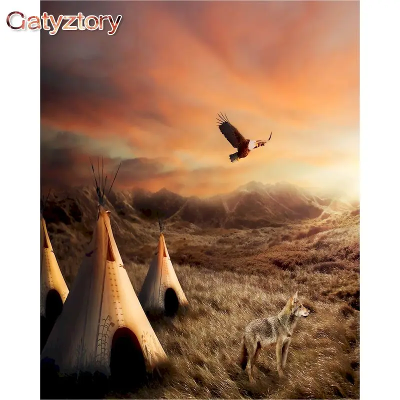 

GATYZTORY Oil Painting By Numbers For Adults Eagle And Desert Paints Kits DIY Unique Gift 50x65cm Framed Wall Decor Photo