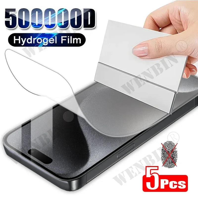 5 pezzi Pellicola idrogel per iPhone 16 15 14 13 12 11 Pro Max Plus 13 12 Mini 7 8 Plus SE XR XS X 6 Pellicola protettiva per schermo a copertura totale_voghion.com