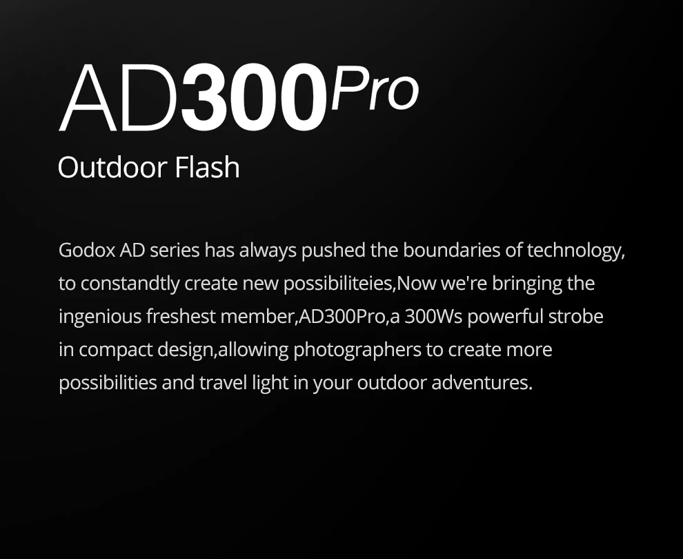 Godox AD300Pro Outdoor Flash Light 300Ws TTL 2.4G 1/8000 HSS with 2600mAh Batter