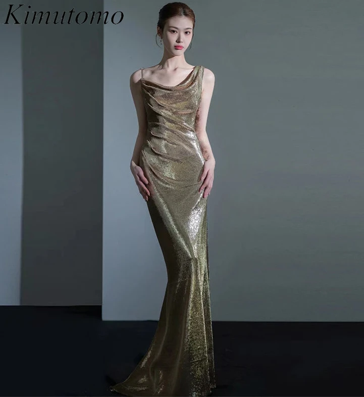 

Платье Kimutomo женское с открытой спиной и глубоким вырезом, модное вечернее длинное платье с открытой спиной, в стиле звезд, 2022