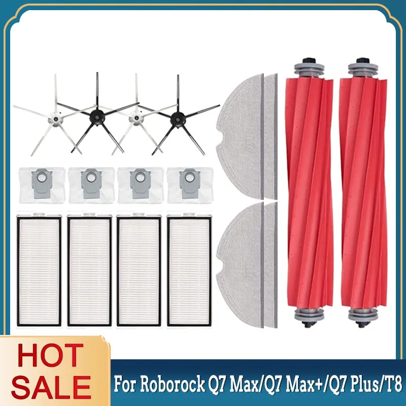 For Iconic Brand Roborock Q7 Max,Q7 Max+,Q7 Plus,T8 Hepa Filter Robot Vacuum Cleaner Spare Parts Main Side Brush Mop Cloth Dust Bag