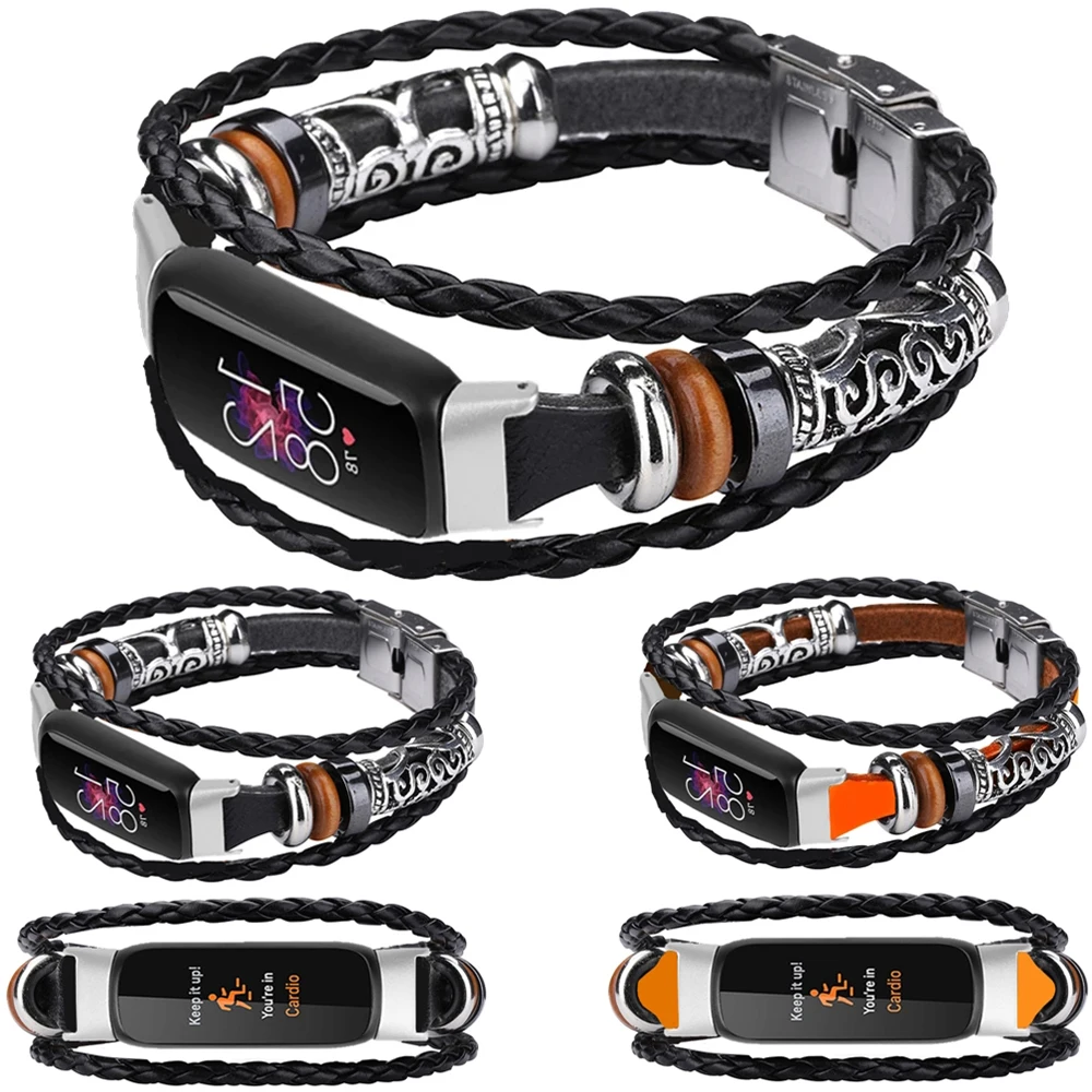 

For Fitbit Luxe Fashion Leather Braided bands Straps For Fitbit Luxe Smartwatch Band DIY Bracelet Belt Replacement Wrist Strap