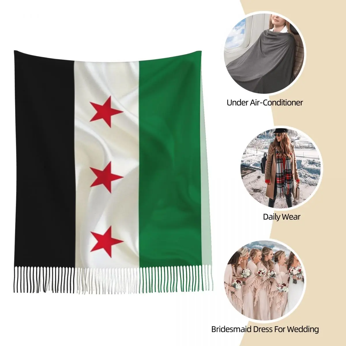 Syria Flag I Love Syria Scarf for Women Winter Warm Cashmere Shawl Wrap The Syrian Arab Long Scarves with Tassel for Daily Wear 4