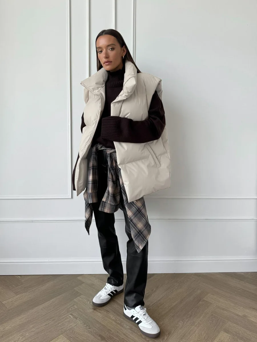 Casual Loose Sleeveless Jackets Parkas Female Winter New Streetwear Outwear For Women Lapel Tank Top Patchwork Coat