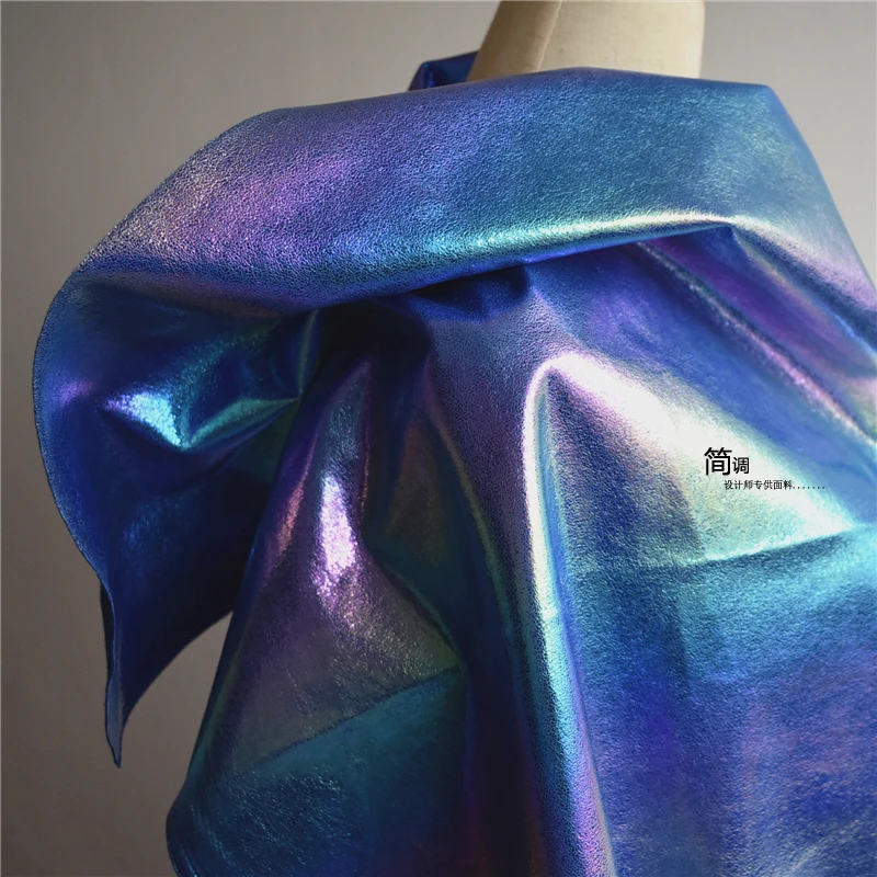 PU Leather Pleated Laser Fabric Burst Color Pvc Soft Material Leather Jacket Coat Clothing Wedding Designer Diy Sewing Fabrics