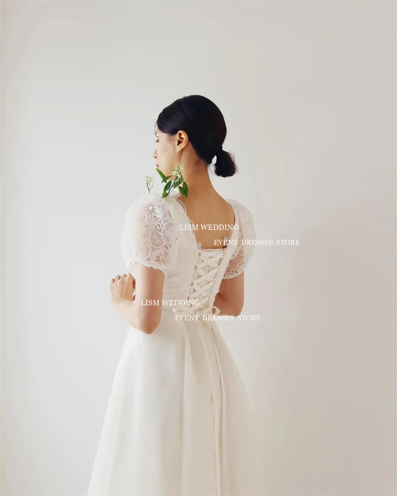 LISM Elegant A-Line Korea Wedding Dresses Photo Shoot Lace Square Collar Tulle Floor Length Corset Back Bridal Gowns Custom 6