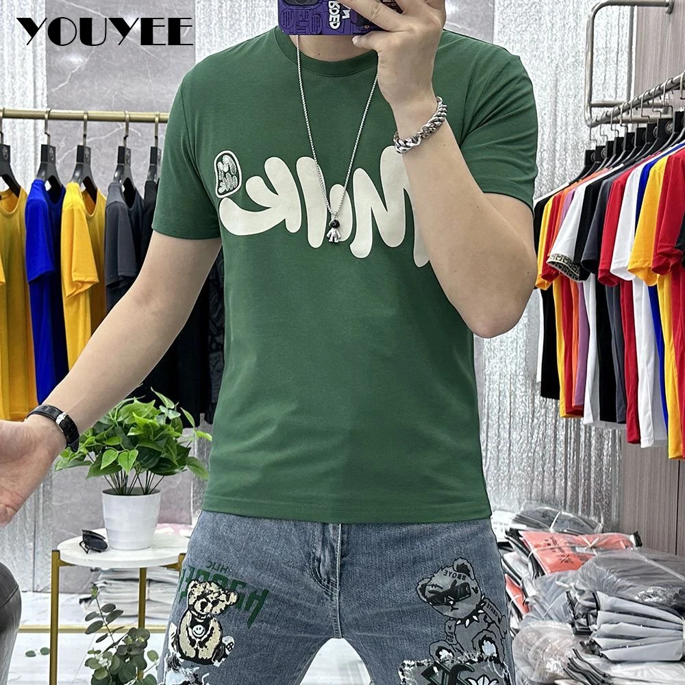 T-shirt Men's Top Embroidery Trend Slim Simple Letter Casual Half