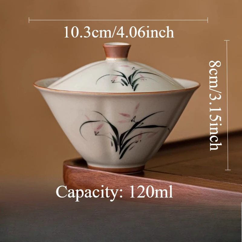 1pcs 120ml Ceramic Tea Lid Bowl Hand Drawn Bamboo Cup Made of Wood Ash Chinese Household Kung Fu Tea Set Drinking Utensils